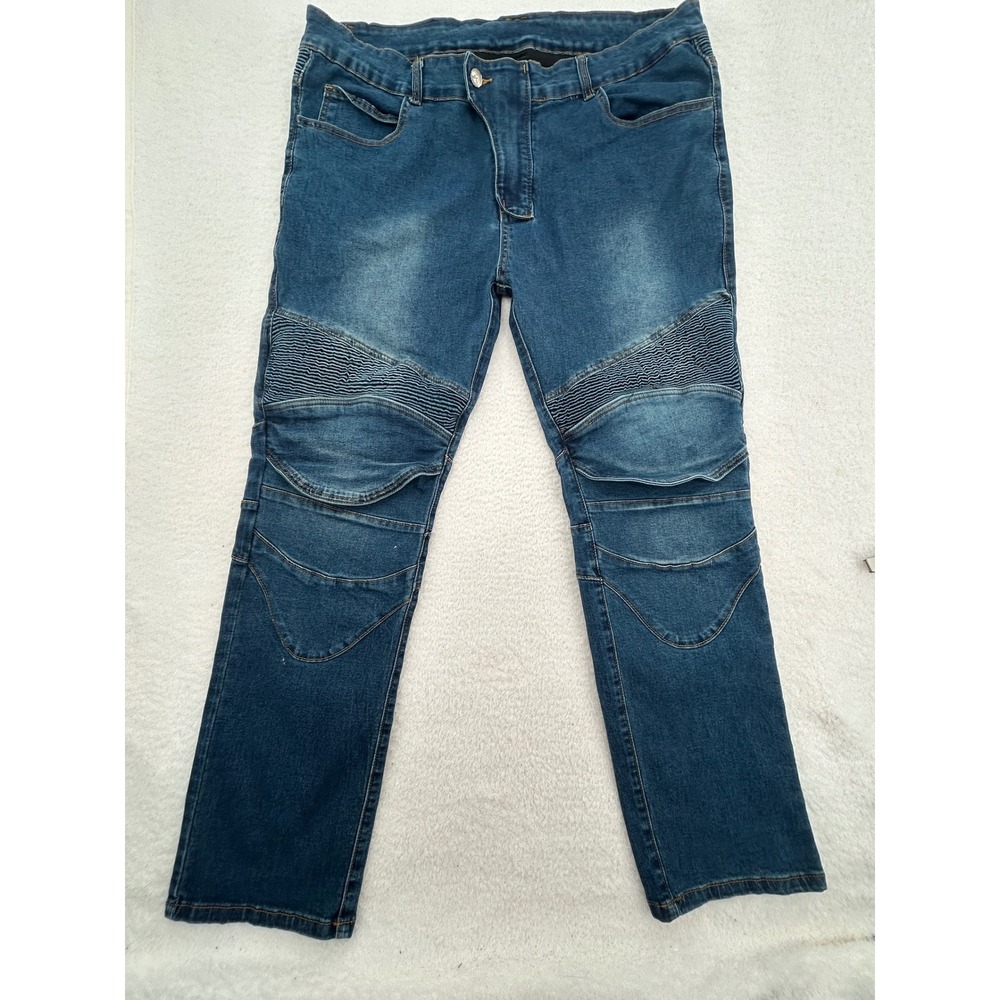 Volero Mens Biker Jeans with stretch Ribbed Moto Paneled Denim Pants 3X Waist 41